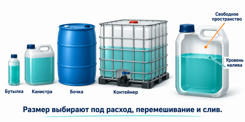 Размеры тары и уровень налива